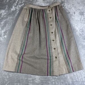 VINTAGE Wyndham Collection Wool Blend Skirt Womens 16 Brown Stripe Button (1168)